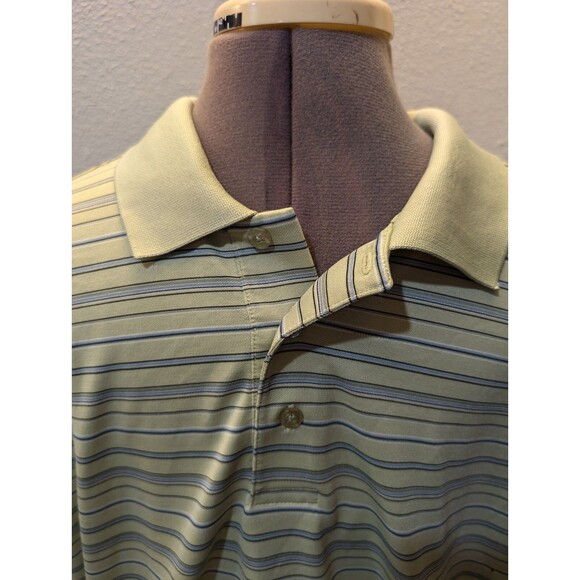 Tehama Golf Polo Shirt Men's XXL Green &Blue Striped Hang'Em Dry Moisture System - Picture 3 of 12